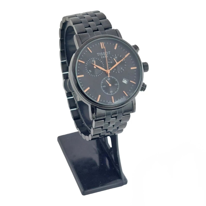 Montre Chronographe Homme Style Tissot – Édition "All Black" & Détails Or Rose