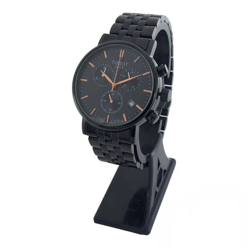 Montre Chronographe Homme Style Tissot – Édition "All Black" & Détails Or Rose
