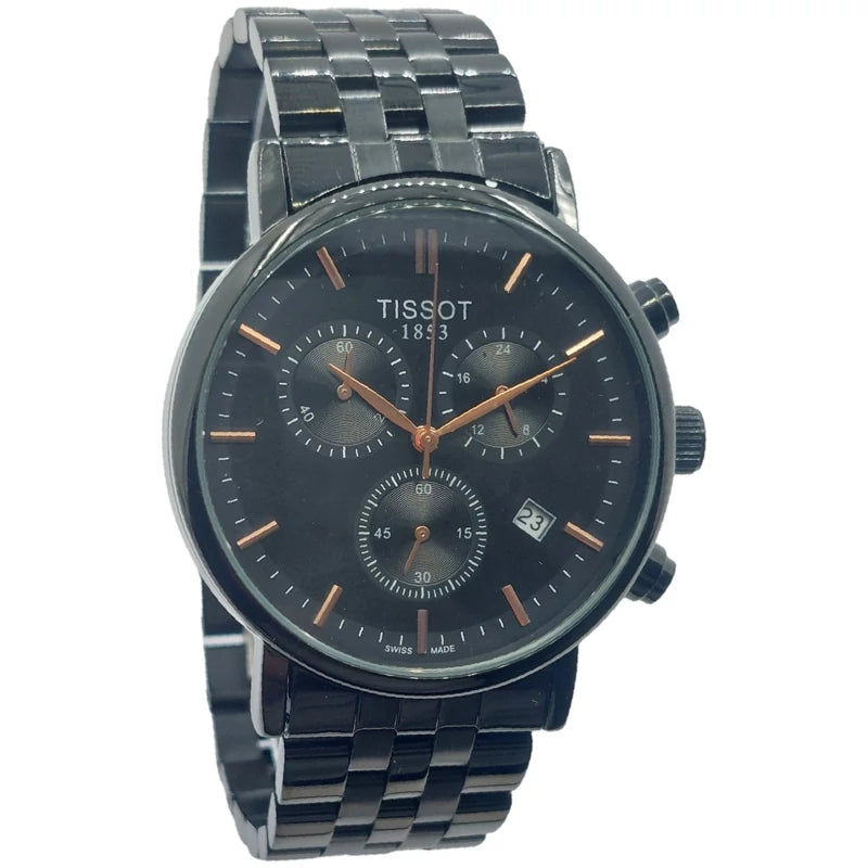 Montre Chronographe Homme Style Tissot – Édition "All Black" & Détails Or Rose